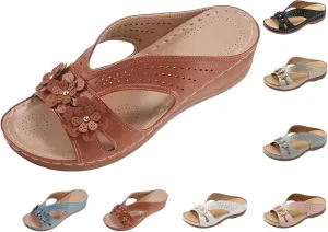 Wedge Sandals for Women 2025 Dressy Comfortable Soft Leather Summer Sandal Rubber Sole Slip on Casual Floral Walking Shoes