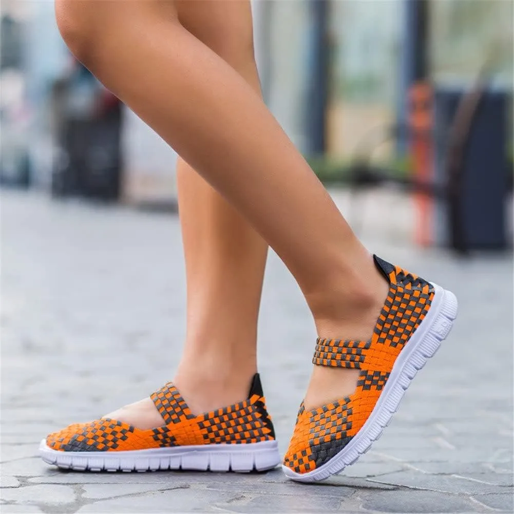 Women Elastic Woven Walking Shoes Flats Sandals,Comfy Casual Non Slip Lightweight Breathable Mary Jane Sneakers Nurse Shoes