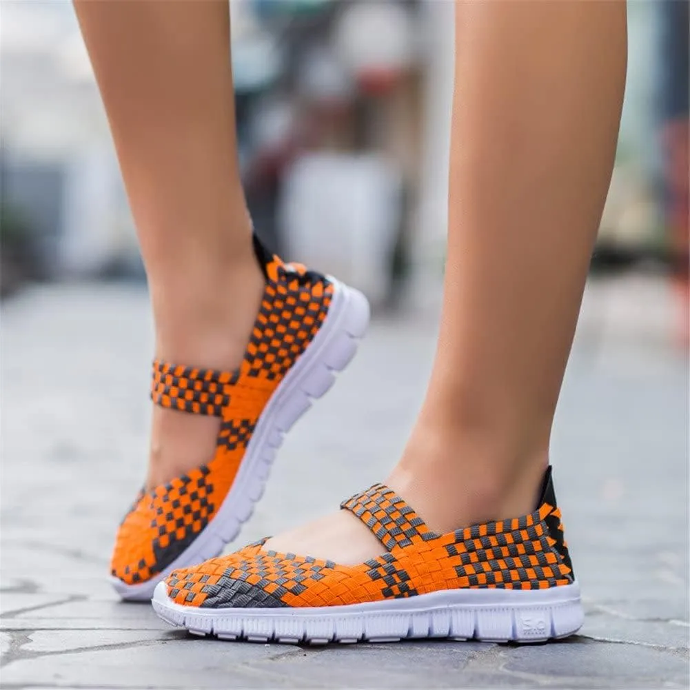 Women Elastic Woven Walking Shoes Flats Sandals,Comfy Casual Non Slip Lightweight Breathable Mary Jane Sneakers Nurse Shoes