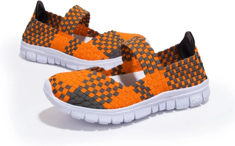 Women Elastic Woven Walking Shoes Flats Sandals,Comfy Casual Non Slip Lightweight Breathable Mary Jane Sneakers Nurse Shoes