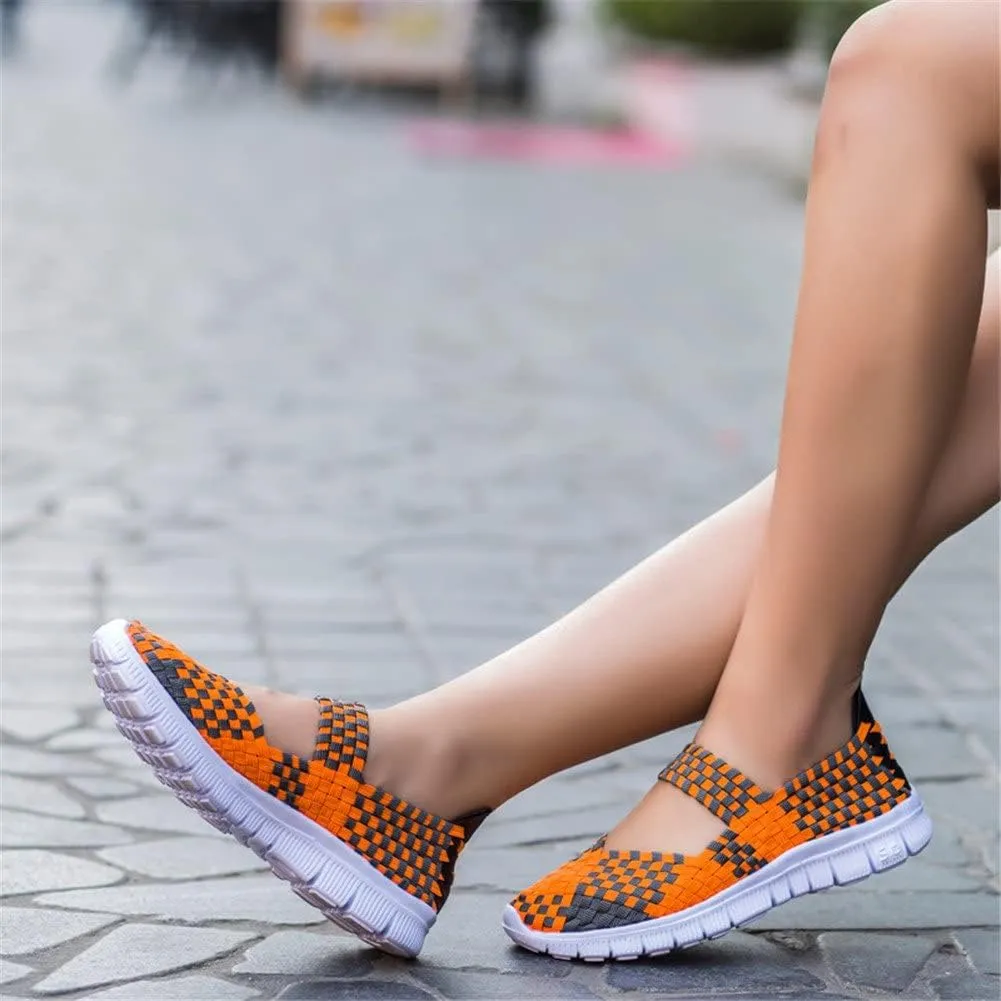 Women Elastic Woven Walking Shoes Flats Sandals,Comfy Casual Non Slip Lightweight Breathable Mary Jane Sneakers Nurse Shoes