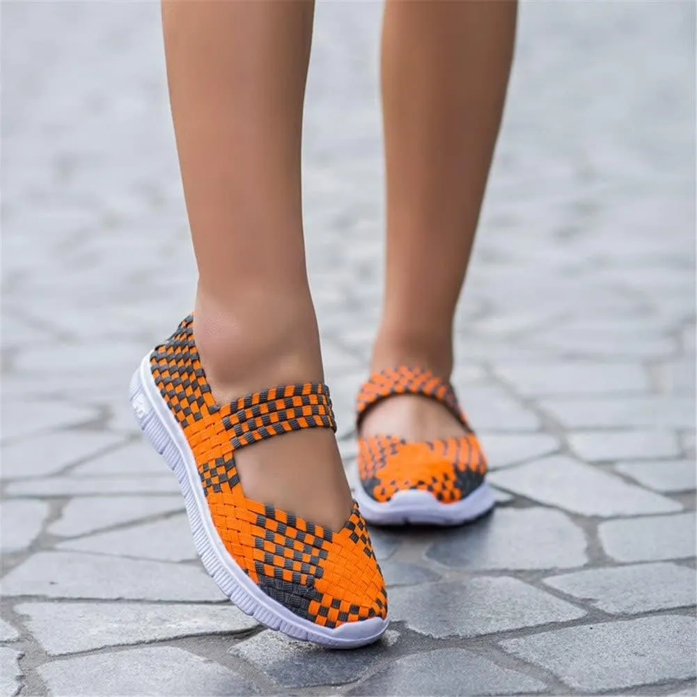 Women Elastic Woven Walking Shoes Flats Sandals,Comfy Casual Non Slip Lightweight Breathable Mary Jane Sneakers Nurse Shoes