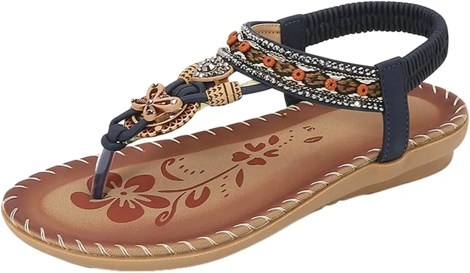 Womens Flat Sandal Arch Support Summer Beach Comfort Shoes 2025 Fashion Bohemian Beading Sandal