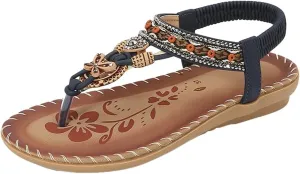 Womens Flat Sandal Arch Support Summer Beach Comfort Shoes 2025 Fashion Bohemian Beading Sandal