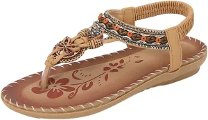 Womens Flat Sandal Arch Support Summer Beach Comfort Shoes 2025 Fashion Bohemian Beading Sandal