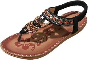 Womens Flat Sandal Arch Support Summer Beach Comfort Shoes 2025 Fashion Bohemian Beading Sandal