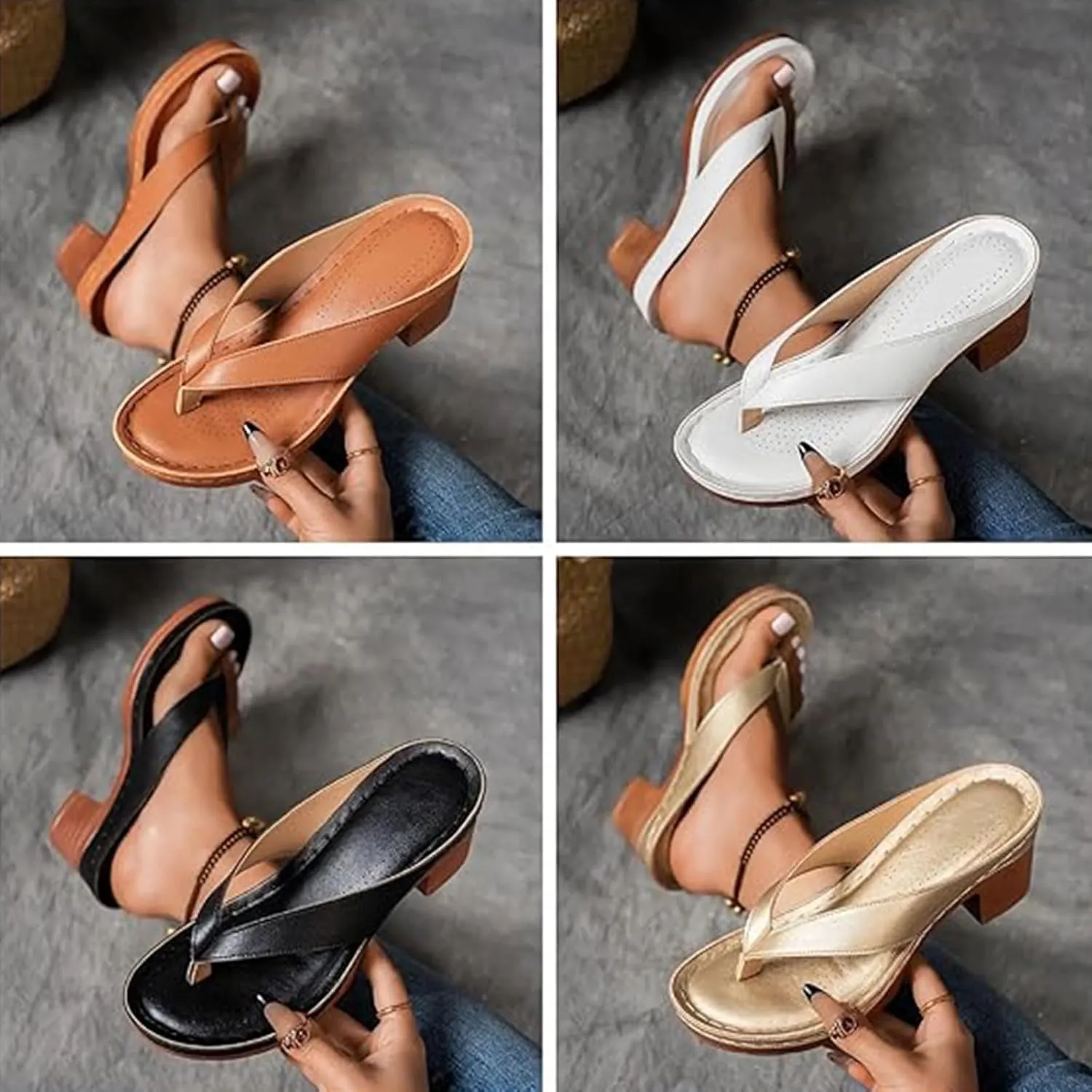 Women's Heeled Sandals Chunky Flip Flops Pumps Slip on Open Toe Square Toe Summer Wedge Shoes For Long Walk Beach Casual Thong