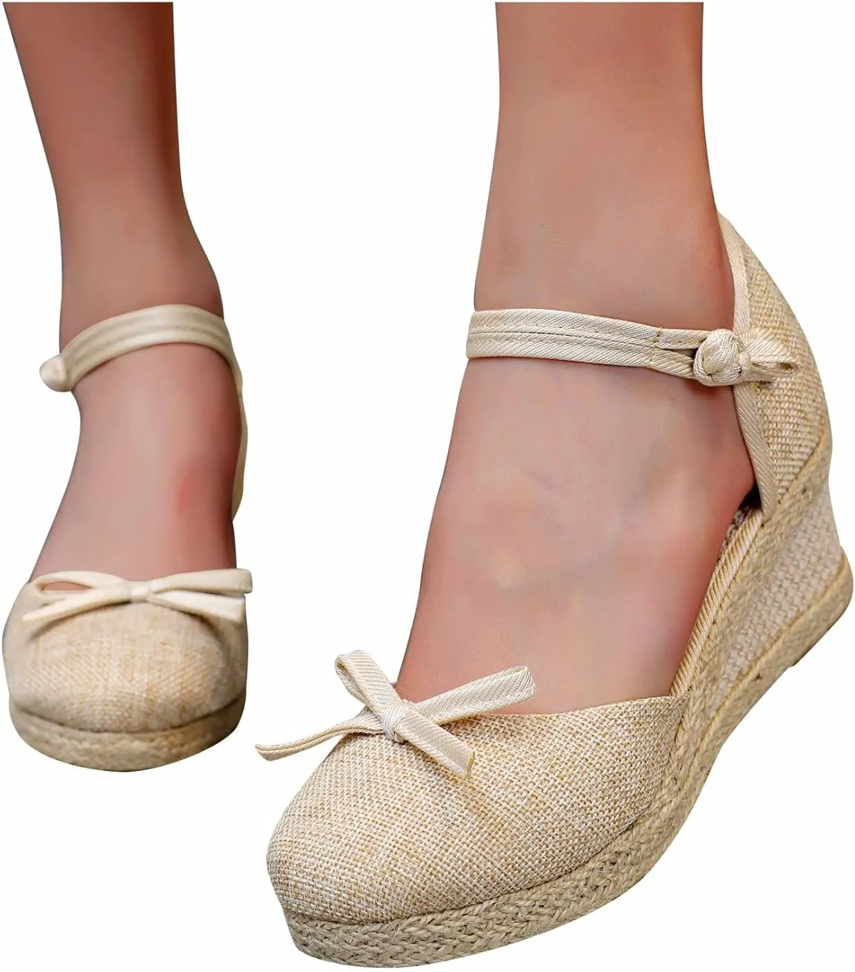 Women's Sandals High Heel Platform Bohemian Elastic Ankle Strap Closed Toe Summer Wedding Party Dress Shoes