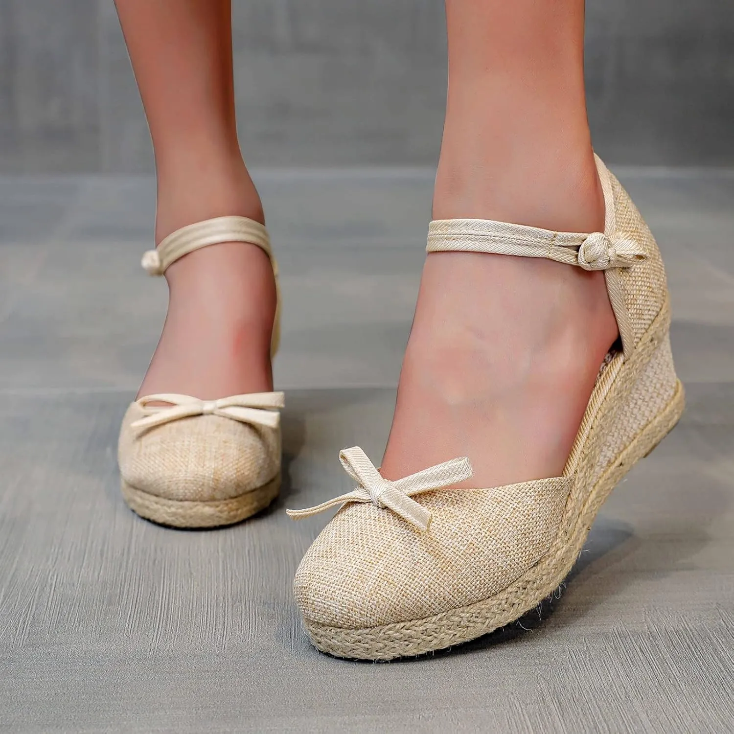 Women's Sandals High Heel Platform Bohemian Elastic Ankle Strap Closed Toe Summer Wedding Party Dress Shoes