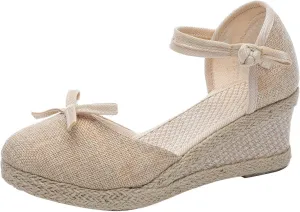 Women's Sandals High Heel Platform Bohemian Elastic Ankle Strap Closed Toe Summer Wedding Party Dress Shoes