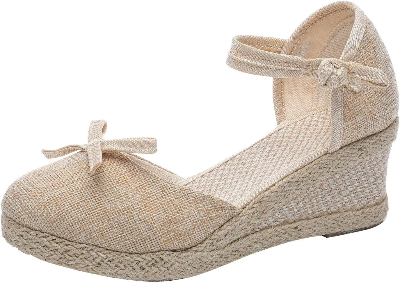 Women's Sandals High Heel Platform Bohemian Elastic Ankle Strap Closed Toe Summer Wedding Party Dress Shoes
