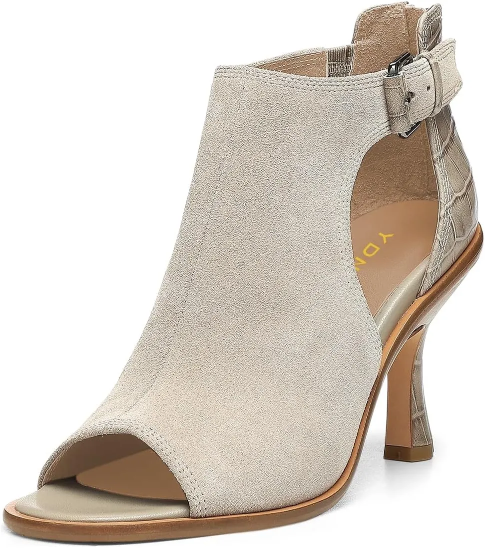 YDN Women Comfy Open Toe Strap Buckles Sandals Mid Heel Cutout Back Zippers Booties Summer Daily Dressy Shoes Size 4-16 US