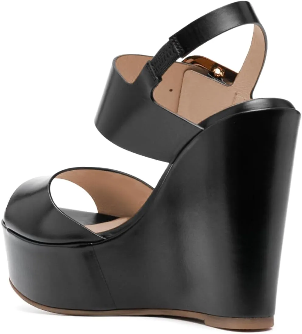 YDN Women's Open Round Toe Platform Sandals High Wedge Heels with Ankle Buckled Strap Backless Comfy Casual Spring Summer Shoes Size 4-16 US
