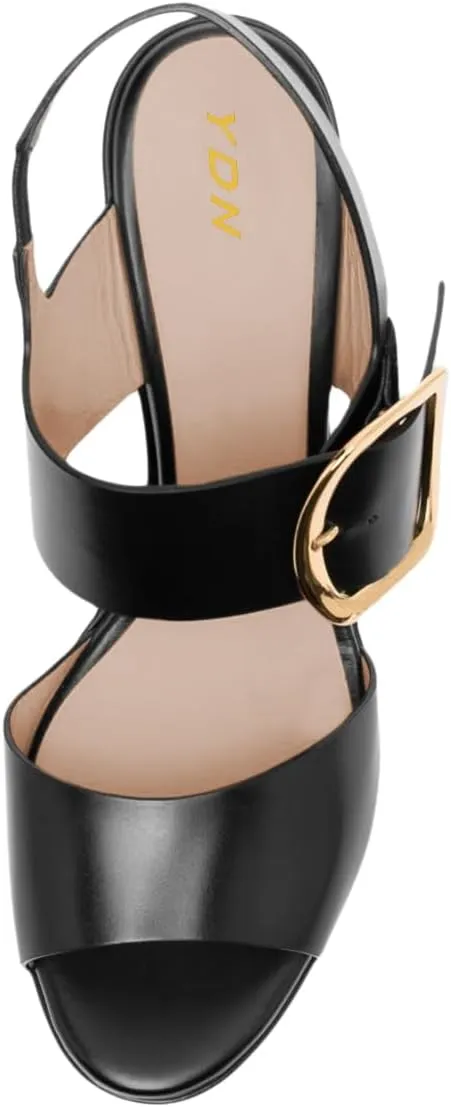 YDN Women's Open Round Toe Platform Sandals High Wedge Heels with Ankle Buckled Strap Backless Comfy Casual Spring Summer Shoes Size 4-16 US