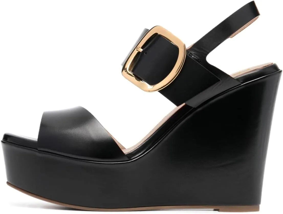 YDN Women's Open Round Toe Platform Sandals High Wedge Heels with Ankle Buckled Strap Backless Comfy Casual Spring Summer Shoes Size 4-16 US
