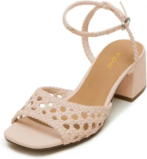 YDN Women's Open Square Toe Cute Braided Style Sandals Chunky Block Low Heels Ankle Buckled Strap Backless Summer Lady Girls Shoes Size 4-16 US