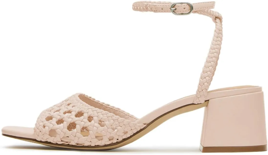 YDN Women's Open Square Toe Cute Braided Style Sandals Chunky Block Low Heels Ankle Buckled Strap Backless Summer Lady Girls Shoes Size 4-16 US