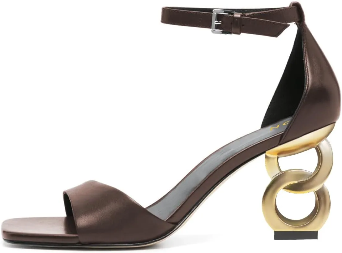 YDN Womens Special Mid High Heel Open Square Toe Sandals Open Square Toe Strap Buckles Shoes for Wedding Bridal Party Size 4-16 US