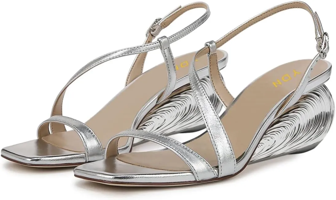 YDN Women's Square Toe Strappy Sandals Special Heels Buckled Strap Comfy Summer Dress Party Dating Daily Shoes Size 4-16 US