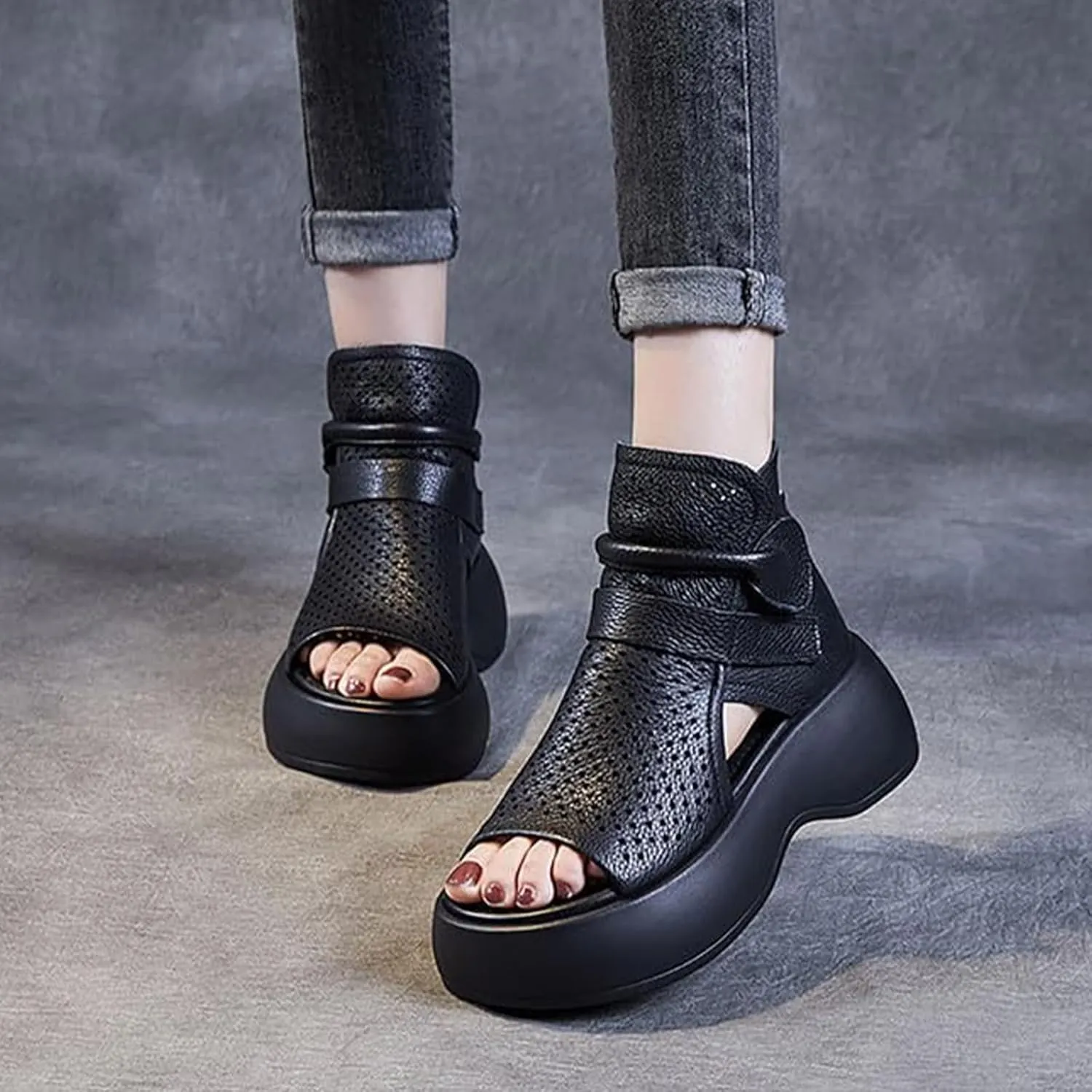 YTINGNICE Lurebest Orthopedic Sandals, Lurebest Soft Sole Leather Orthopedic Shoes for Women, Walking Wedges Platform Sandal Arch Support Soft Sole Wide Width Adjustable