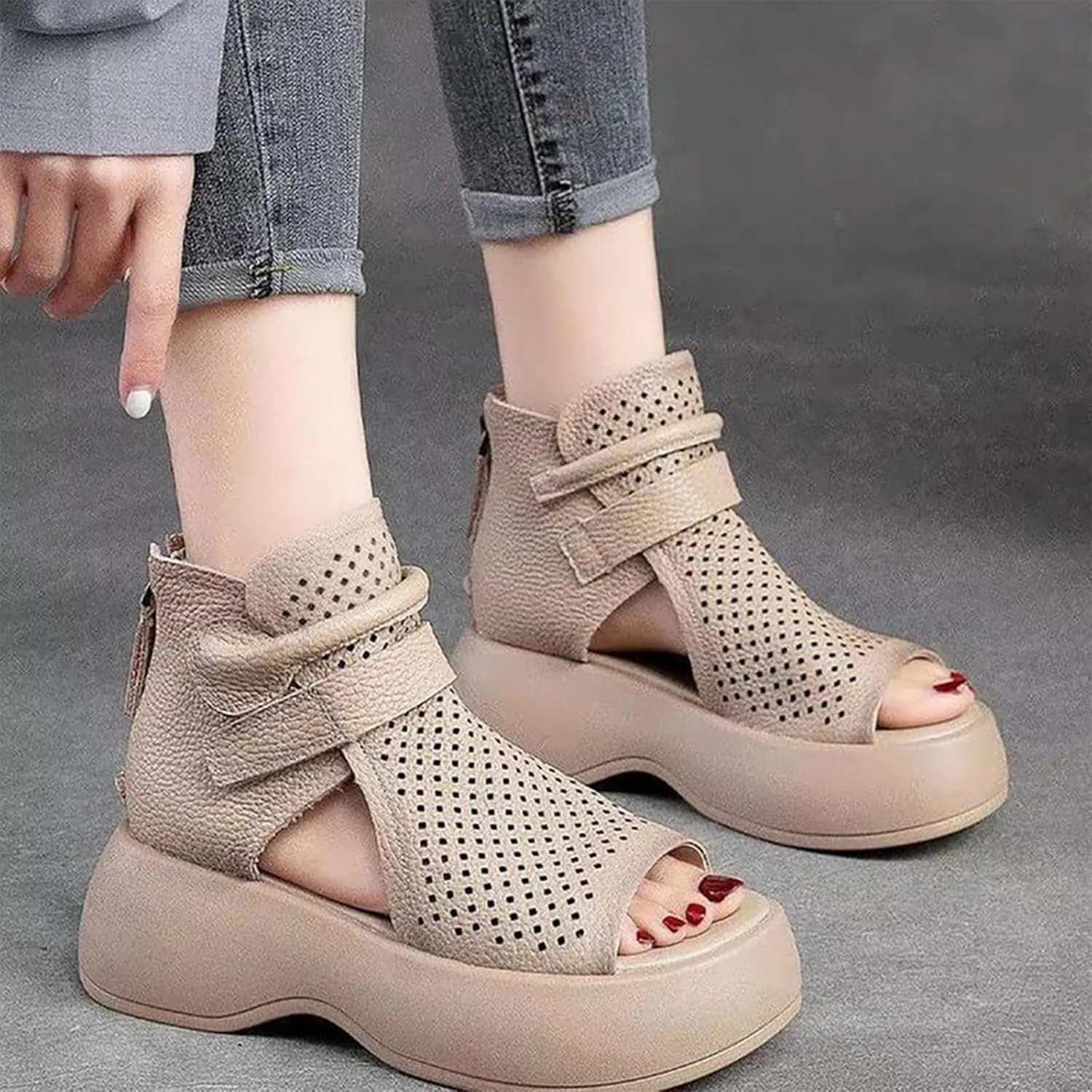 YTINGNICE Lurebest Orthopedic Sandals, Lurebest Soft Sole Leather Orthopedic Shoes for Women, Walking Wedges Platform Sandal Arch Support Soft Sole Wide Width Adjustable